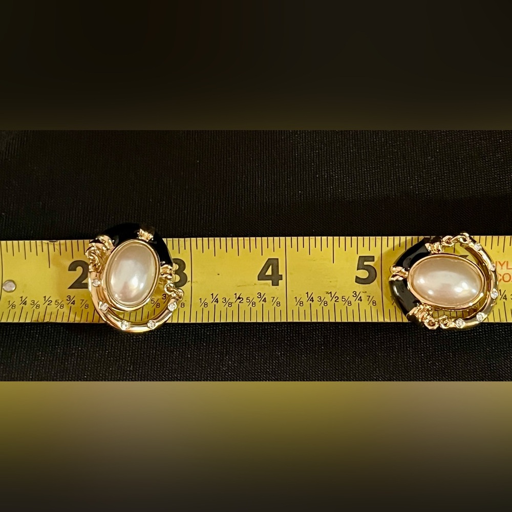 VTG André Courrèges Paris 80s Gold Black Pearl Door Knocker Clip On Earrings - Picture 17 of 17